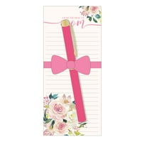 Notepad za Majčin dan + poklon Set olovke, ružičasto cvjetno štampan umotan u mašnu