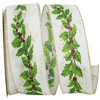 Papirna Božićna sjajna traka, Holly Vine dizajn, slonovača, 2,5 u 10yd, 1 pakovanje