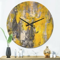 Designart' žuti i sivi apstraktni uzorak ' Moderni drveni zidni sat