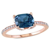Tangelo 2-karat T. G. W. London-plavi Topaz i dijamantski naglasak 10k zaručnički prsten od ružičastog zlata