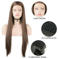 Unique Bargains Lace prednje perike duga ravna kosa za djevojku tamno smeđe 24