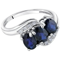 Oravo 1. CT Oval stvorio plavi safir i dijamant tri kamena godišnjica prsten u 14k bijelog zlata