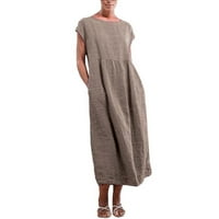Ljetne haljine za žene Čvrsto posteljinu labav bager kaftan dugi haljina omotača bez rukava s rukavima od