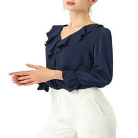 Unique Bargains ženska bluza sa šifonom od šifona sa volanom na vratu seljačka bluza