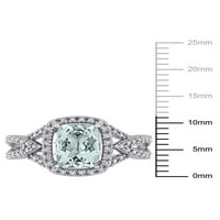 1-karatni T. G. W. akvamarin i karat T. W. dijamant 10kt oreol verenički prsten od belog zlata