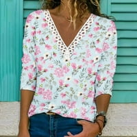 Elaililye Fashion Womens Tees V-izrez Graphic Print casual rukave čipke Laice Top majice Bluza