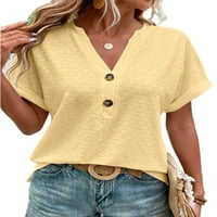 Dame majica V izrez majica kratki rukav Ljetni vrhovi dnevna odjeća tunika bluza labav pulover žuti xl