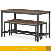 3-dijelni trpezarijski sto sa klupama za 4, industrijski kuhinjski sto sa osloncima za noge, čvrsta konstrukcija