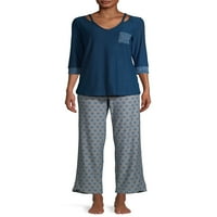 Cool Girl ženska Wicking Henley 2-dijelni set pidžame sa Hacci Trim
