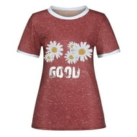 Žene Slim Top odjeću Žene Ljeto Top Pismo Daisy Ispis Bluza majica s kratkim rukavima