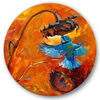 Designart 'plavi Kolibri na narandžastom suncokretu' tradicionalni krug metalni zid Art-disk od 23