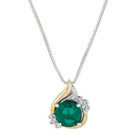 Brilliance Fine Jewelry stvorena smaragdna Dijamantska akcentna ogrlica od srebra i 10kt žutog zlata, 18