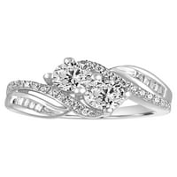 Brilliance Fine Jewelry ženski bijeli CZ srebra 2 kamena obećanje prsten