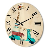 Designart 'žirafa obučena u kacigu i Plavi skuter' Dječiji umjetnički drveni zidni sat