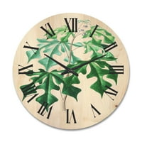 Designart' drevni zeleni listovi biljke II ' tradicionalni drveni zidni sat