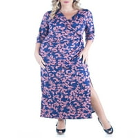 Comfort odjeća za žene plus Size Mauve cvjetni Print rukav sa prorezom sa strane Maxi haljina