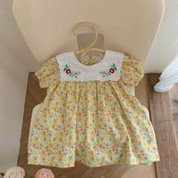 Dječje djevojke haljina pamučna mješavina haljina kratkih rukava sjeckani cvjetni ljetni letnje linijska