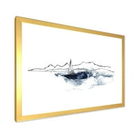 Designart 'minimalistički morski pejzaž s brodom i crnim planinama' Nautički i obalni uokvireni umjetnički