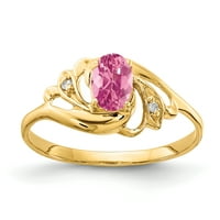 Primal Gold Karat žuto zlato 6x Ovalni ružičasti turmalin i dijamantski prsten