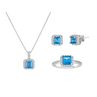 Brilliance Fine Jewelry Simulirani Plavi Topaz 3-Dijelni Silvertone 3-Dijelni Set