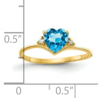 Primal Gold Karat Yellow Gold Heart Blue Topaz i AA Diamond Ring