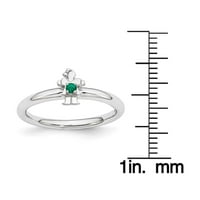 Stackable Expressions Sterling Silver Lab stvorio smaragd Rodijum-plated Girl Ring