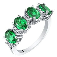 CT ovalni oblik zeleni simulirani smaragdni prsten u Sterling srebru
