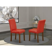 Oxab5-mah-kvadratni stol i četiri parkovnice sa mahagoninom nogom i PU kožom bojom vatrom crvene boje