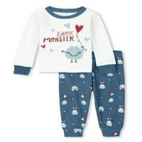 Dječije mjesto Unise grafički gornji dio dugih rukava za bebe i duge pantalone pripijene pamučne pidžame,