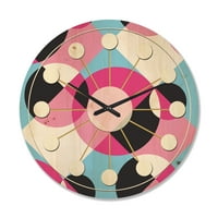 Designart 'Abstract Geometric Retro Pattern I' Mid-Century Modern Wood Wall Clock