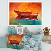 Dva crvena čamaca za vrijeme zalaska sunca u jezeru uramljene farbanje platna Art Print