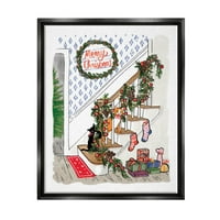 Sretan Božić Holiday Stairway Holiday Grafička Umjetnost Jet Crni Uokvireni Art Print Wall Art
