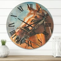 Designart 'Close Up portret smeđeg konja' seoska kuća drveni zidni sat