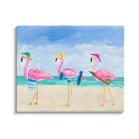 Stupell Industries slatka ružičasta Flamingos Odjeća na plaži šetajući obalom ilustracija obalna slika Galerija