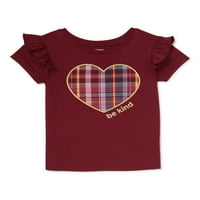 Garanimals Baby & Toddler Girls budite ljubazni karirana majica sa grafičkim lepršavim srcem kratkih rukava,