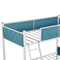 Twin Over Twin krevet na sprat, metalni okvir kreveta sa platformom sa zaštitnim šinama, svijetlo plava