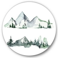Drveće dizajner sa zimskim plavim planinskim pejzažnom pejzažom II 'Modern krug metalna zidna umjetnost -