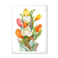 Designart' Cvjetajući cvijet narandžaste i bijele tulipane ' tradicionalni uokvireni umjetnički Print