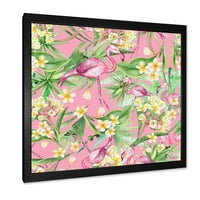 Designart 'žuto cvijeće, tropsko lišće sa Flamingo III' moderno uokvireni umjetnički Print