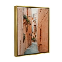 Stupell Urban Alley Path Photography Town & City Photography Gold Floater Framered Art Print Wall Art