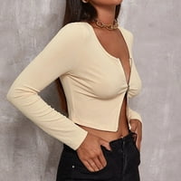 Ketyyh-CHN majice s dugim rukavima za žene Bluze Striped pulover okrugli vrat Jesen Tunic vrhovi bež, s