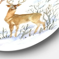 Designart 'dvije jelene sa zimskom vikendicom' seoska kuća krug metalni zid Art-disk od 36